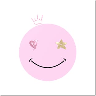 Happy face with star, heart and crown Posters and Art